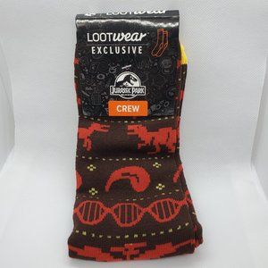Lootwear Exclusive Red Brown Jurassic Park Crew Socks